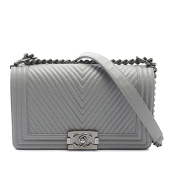 Chanel AB Chanel Gray Calf Leather Medium skin Chevron Boy Flap Italy