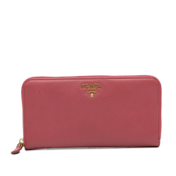 Prada AB Prada Pink Calf Leather Saffiano Zip Around Long Wallet Italy