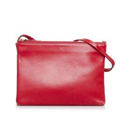 Celine B Celine Red Calf Leather Large Trio Crossbody Bag Italy