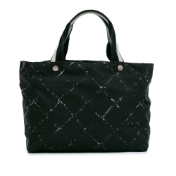 Chanel B Chanel Black Nylon Fabric Printed Travel Line Tote Italy