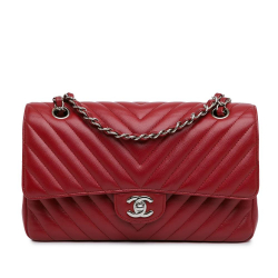 Chanel B Chanel Red Caviar Leather Leather Medium Classic Chevron Caviar Double Flap France