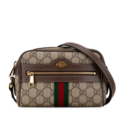 Gucci B Gucci Brown Beige Coated Canvas Fabric Mini GG Supreme Ophidia Crossbody Italy