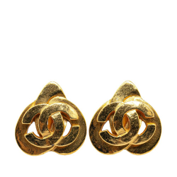 Chanel B Chanel Gold Gold Plated Metal CC Heart Clip On Earrings France