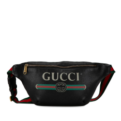 Gucci AB Gucci Black Calf Leather Grained skin Logo Belt Bag Italy