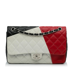 Chanel B Chanel White Lambskin Leather Leather Jumbo Colorblock Classic Flap Bag Italy