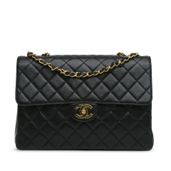 Chanel B Chanel Black Lambskin Leather Leather Jumbo Classic Lambskin Single Flap France