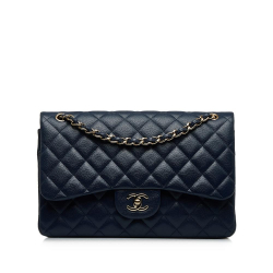 Chanel AB Chanel Blue Navy Caviar Leather Leather Jumbo Classic Caviar Double Flap France