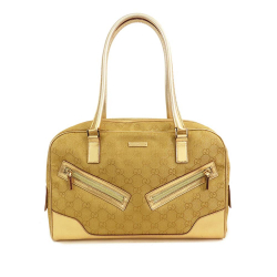 Gucci B Gucci Brown Light Brown with Gold Canvas Fabric GG Shoulder Bag Italy