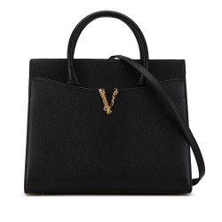 Versace AB Versace Black Calf Leather Large Grained skin Virtus Top Handle Italy