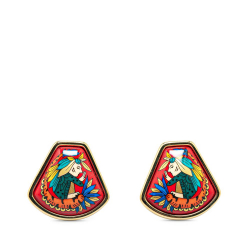 Hermès AB Hermès Red with Multi Enamel Other Cloisonne Clip On Earrings France