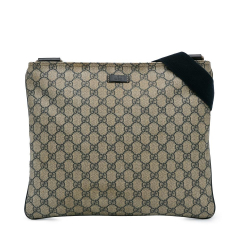 Gucci B Gucci Brown Beige Coated Canvas Fabric GG Supreme Crossbody Italy