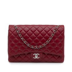 Chanel B Chanel Red Lambskin Leather Leather Maxi Classic Lambskin Double Flap Italy