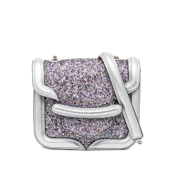 Alexander McQueen AB Alexander McQueen Silver Calf Leather Mini Metallic Glitter Heroine Crossbody Italy