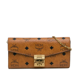 MCM B MCM Brown Coated Canvas Fabric Visetos Patricia Wallet on Chain Korea, South