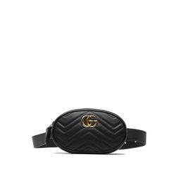 Gucci B Gucci Black Calf Leather GG Marmont Matelasse Belt Bag Italy