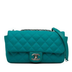 Chanel AB Chanel Blue Turquoise Calf Leather CC Quilted skin Single Flap Italy