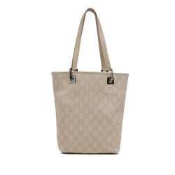 Gucci B Gucci Brown Light Beige Canvas Fabric GG Tote Italy