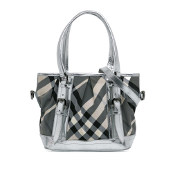 Burberry B Burberry Gray with Silver Nylon Fabric Beat Check Lowry Satchel Italy