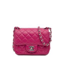 Chanel B Chanel Pink Dark Pink Lambskin Leather Leather Mini Classic Lambskin Square Flap Italy