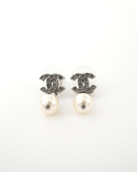 Chanel Cc Icon Series Rhinestones And Pearl Earrings