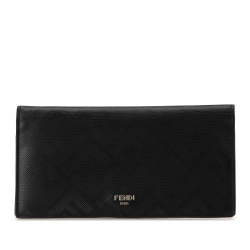 Fendi B Fendi Black Calf Leather Zucca Shadow Long Wallet Italy