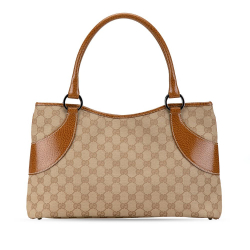 Gucci B Gucci Brown Beige Canvas Fabric GG Tote Italy