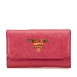 Prada B Prada Pink Saffiano Leather Key Holder Italy