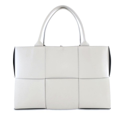 Bottega Veneta AB Bottega Veneta White Calf Leather Medium Intrecciato Arco Tote Italy