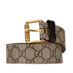 Gucci B Gucci Brown Beige Coated Canvas Fabric GG Supreme Kingsnake Belt Italy