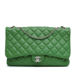 Chanel B Chanel Green Lambskin Leather Leather Quilted Lambskin Double Compartment Chain Flap Italy