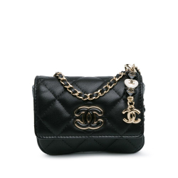 Chanel AB Chanel Black Lambskin Leather Leather CC Lambskin Card Holder On Chain Italy