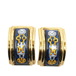 Hermès B Hermès Blue with Gold Enamel Other Cloisonne Clip On Earrings France