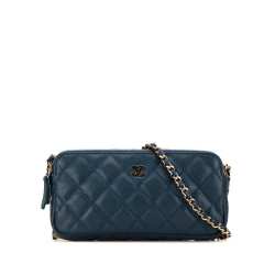 Chanel AB Chanel Blue Navy Caviar Leather Leather Quilted Caviar Clutch with Chain Italy