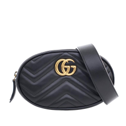 Gucci B Gucci Black Calf Leather GG Marmont Matelasse Belt Bag Italy