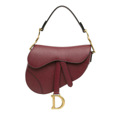 Christian Dior B Dior Red Bordeaux Calf Leather Mini Saddle Bag Italy