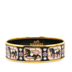 Hermès B Hermès Black with Gold Enamel Other Wide Horse Flower Print Bangle Austria