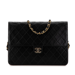 Chanel B Chanel Black Lambskin Leather Leather CC Quilted Lambskin Single Flap France