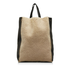 Celine B Celine Brown Beige with Black Fur Natural Material Shearling Gusset Vertical Cabas Italy