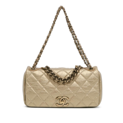 Chanel B Chanel Gold Calf Leather Medium Quilted Aged skin Pondicherry Flap Italy