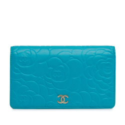 Chanel B Chanel Blue Aqua Lambskin Leather Leather Camellia Embossed Lambskin Bifold Wallet Spain