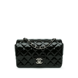 Chanel B Chanel Black Patent Leather Leather Mini Rectangular Classic Patent Single Flap France