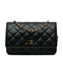 Chanel AB Chanel Black Lambskin Leather Leather CC Quilted Lambskin Wallet On Chain France