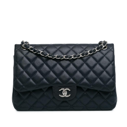 Chanel B Chanel Blue Navy Caviar Leather Leather Jumbo Classic Caviar Double Flap Italy