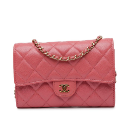 Chanel AB Chanel Pink Caviar Leather Leather Mini Classic Caviar Flap Wallet on Chain Italy