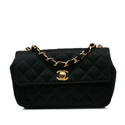 Chanel B Chanel Black Satin Fabric Mini CC Quilted Flap France