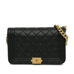 Chanel AB Chanel Black Caviar Leather Leather Quilted Caviar Boy Wallet on Chain Italy