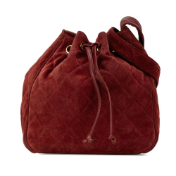 Chanel B Chanel Red Dark Red Suede Leather Quilted Bucket Bag Italy