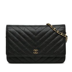 Chanel B Chanel Black Lambskin Leather Leather CC Chevron Lambskin Wallet On Chain Italy