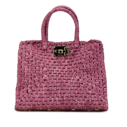 Salvatore Ferragamo B Ferragamo Pink Raffia Natural Material Studio Basket Top Handle Bag Italy