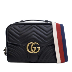 Gucci AB Gucci Black Calf Leather Small GG Marmont Sylvie Top Handle Satchel Italy